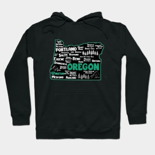 Cute map of Winston Oregon, Portland, Salem, Eugene, Springfield, Bend, Ontario, Medford Hoodie